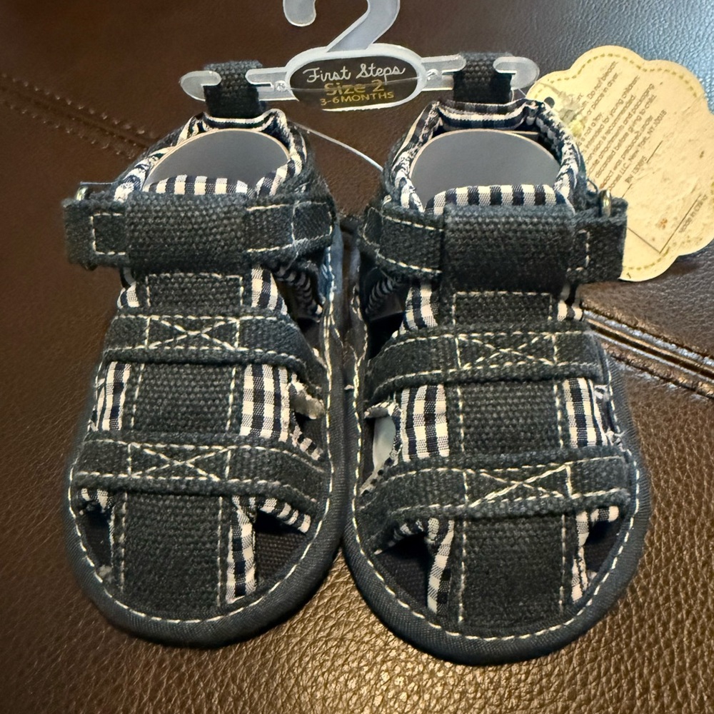 First Steps Black and White Kids Sandals